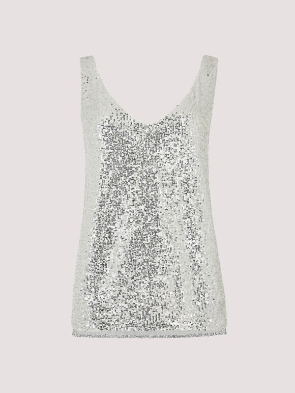 Sequin Cami Top, Light Grey / Silver, large