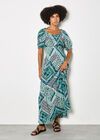 Boho Folk Print Maxi Dress, Blue, large