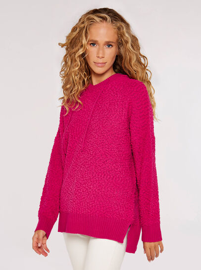 Popcorn Knit Hooded Jumper