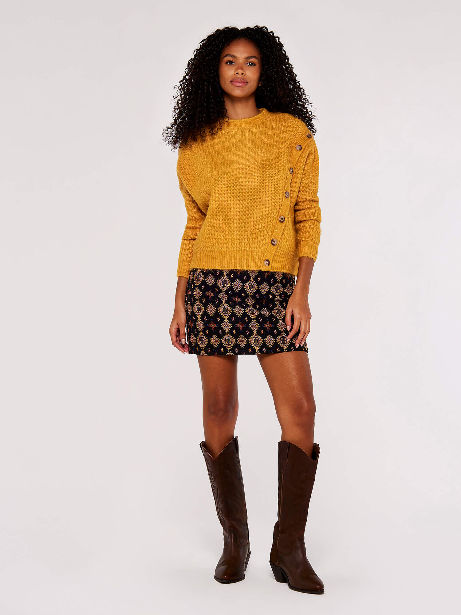 Asymmetric Button Jumper Apricot Clothing