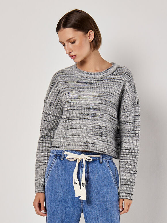 Space Dye Boxy Cropped Jumper, Grey, large