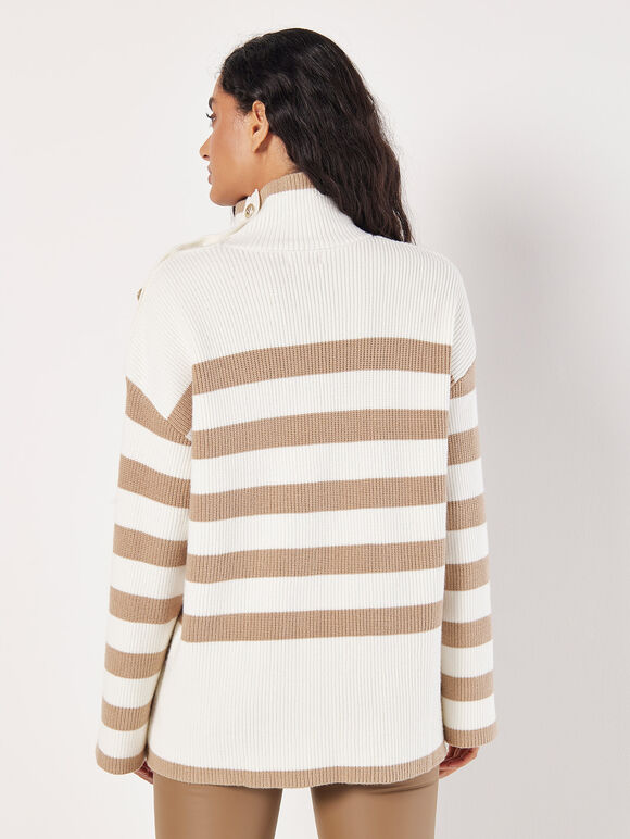Button Detail Stripe Jumper, Stone, large