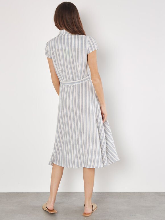 Striped Midi Shirt Dress, Blue, large