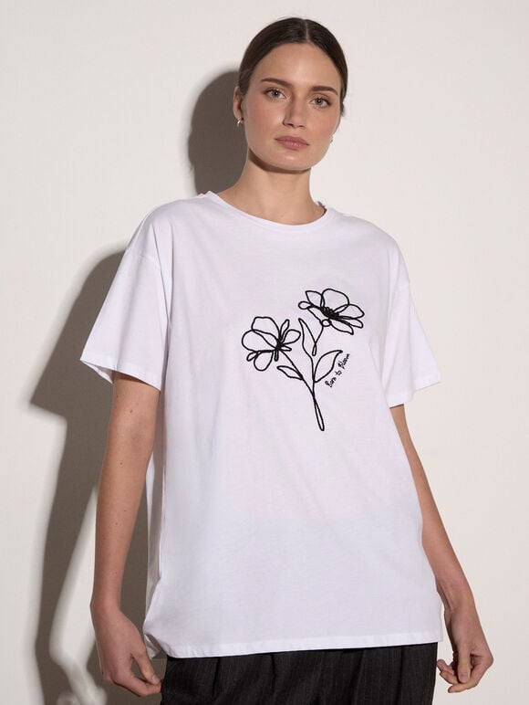Born To Bloom Floral Cotton T-Shirt, Black, large