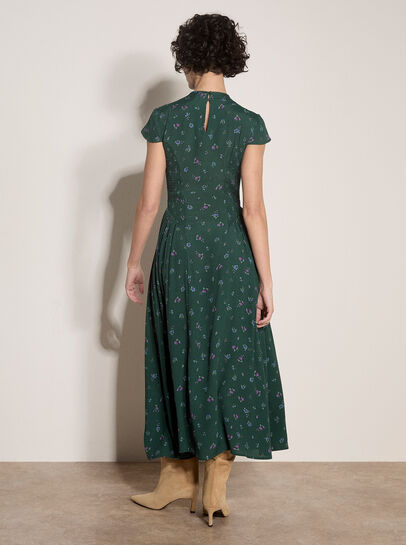 Floral Crepe Smocked Midi Dress