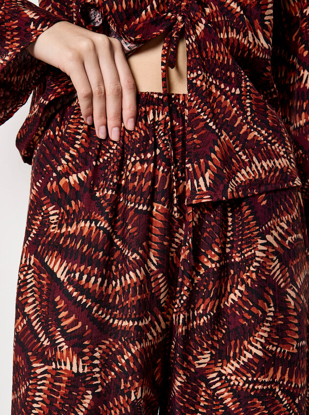 Abstract Print Wide-Leg Trousers, Burgundy, large