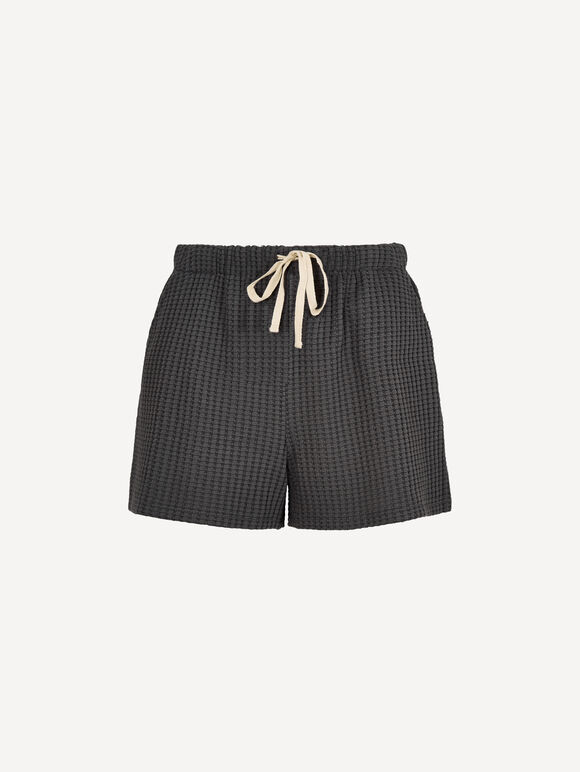 Waffle Knit Mini Shorts, Dark Grey/Charcoal, large