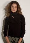 Ribbed Knit Asymmetric Cardigan, Black, large