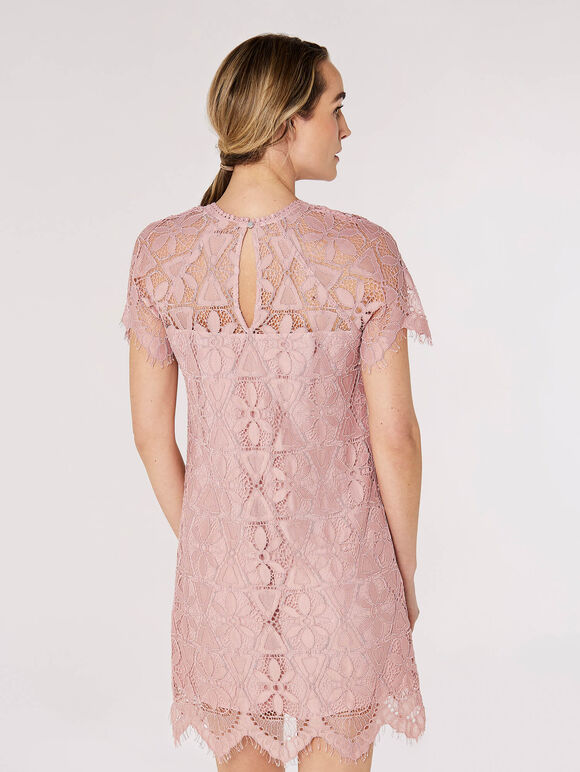 Lace Mini Dress, Pink, large