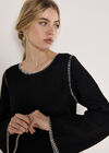 Blanket Stitch Knitted Swing Mini Dress, Black, large