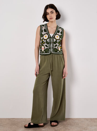 Linen Blend Wide Leg Trousers