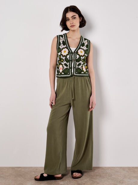Linen Blend Wide Leg Trousers