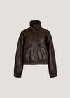 Faux Leather Bomber Jacket, Brown, large