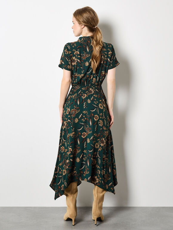 Sarasa Floral Shirt Midi Dress, Green, large