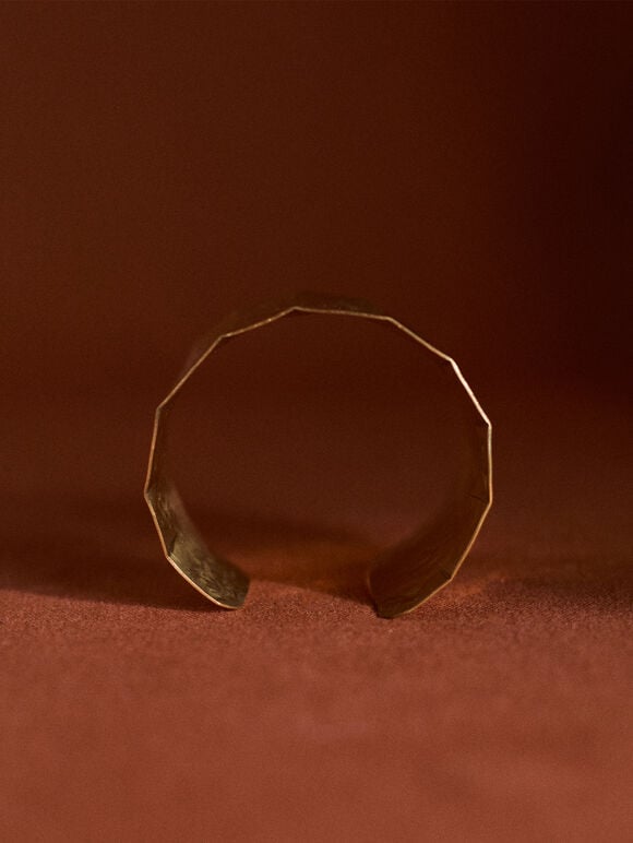 Gold Tone Hammered Brass Cuff Bracelet, Gold, large