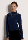 Rhinestone Gem Embellished Jumper, Navy, large
