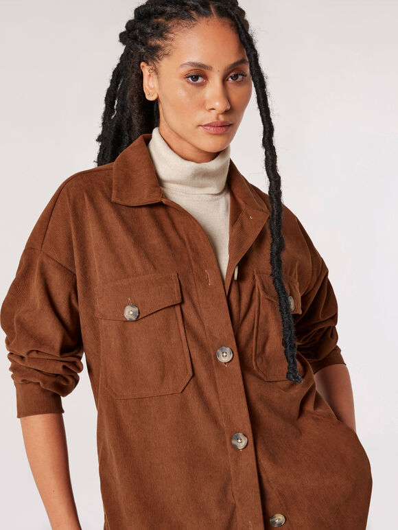 Oversized Corduroy Shirt, Rust, large