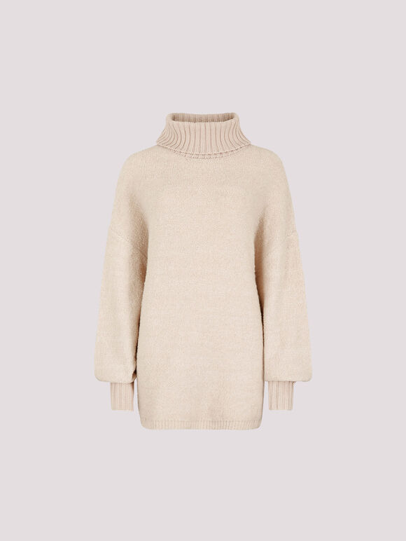 Oversized Boucle Tunic Jumper, Stone, large