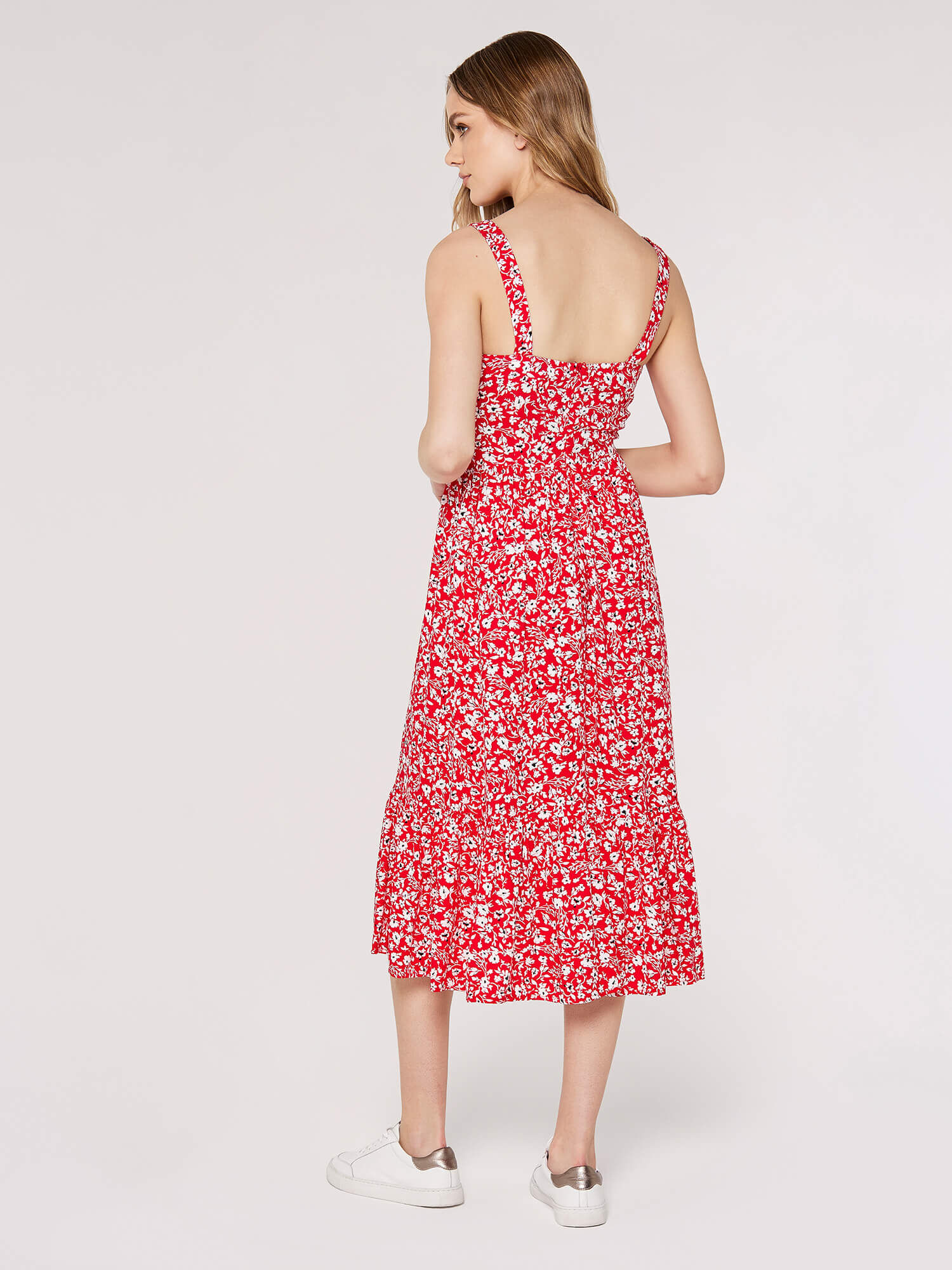 Mono Floral Midi Dress Apricot Clothing
