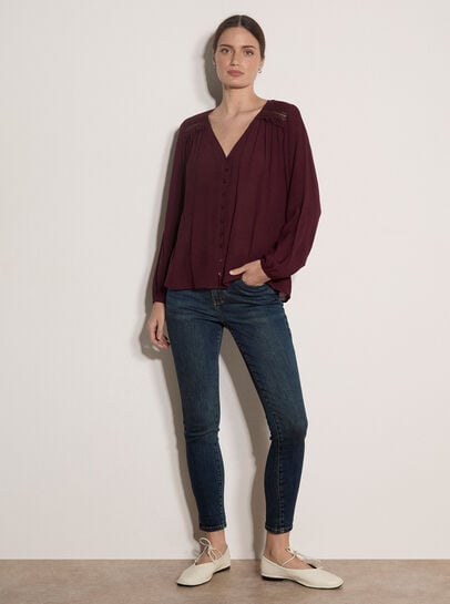 Crochet Insert Shimmer Blouse