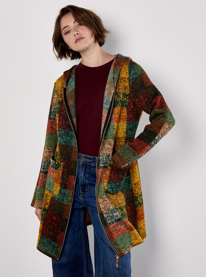 Colourful Check Hooded Coatigan