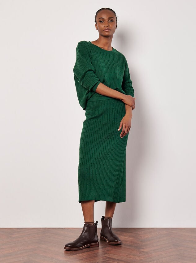 Fine Knit Cable Midi Skirt, Green, large