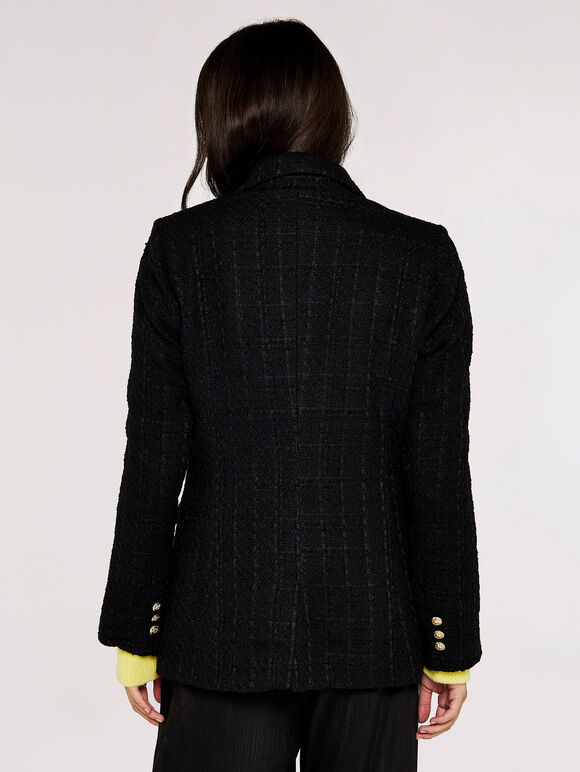 Tailored Tweed Blazer, Black, large