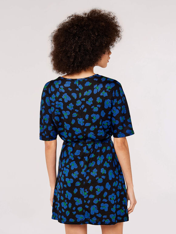 Animal Print Mini Dress, Blue, large