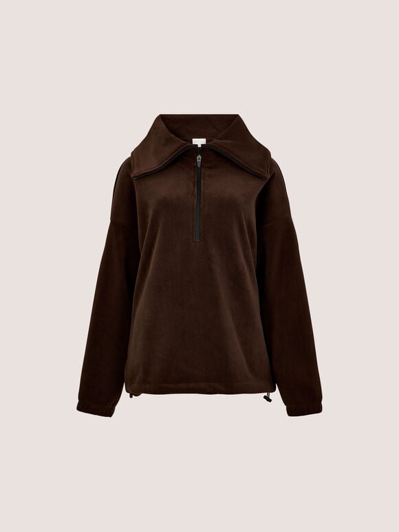 Funnel Neck Teddy Borg Fleece Jumper, Brown, large
