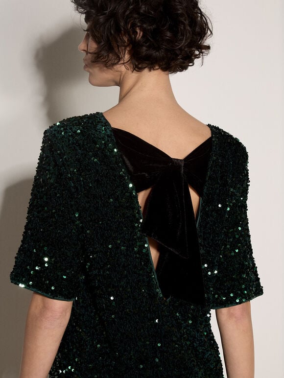 Sequin Embellished Mini Dress, Green, large