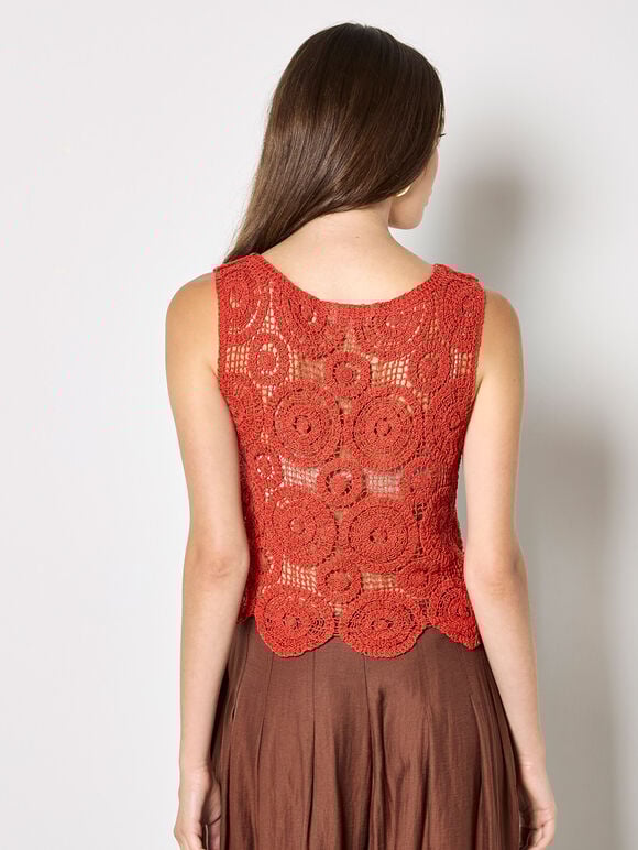 Crochet Circles Crop Top, Orange, large