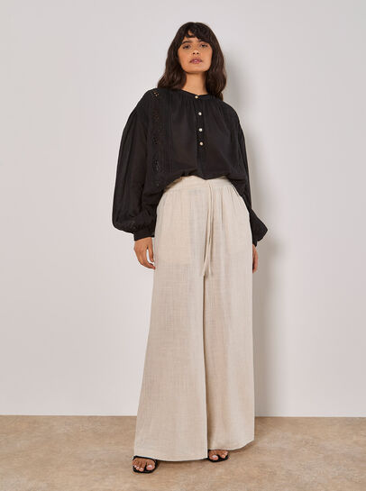Wide Leg Linen Mix Trousers