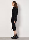 Ribbed Knit Gold Button Midi Dress, Black, large