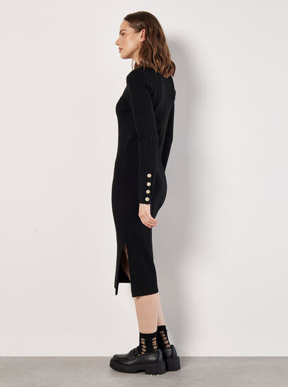Ribbed Knit Gold Button Midi Dress