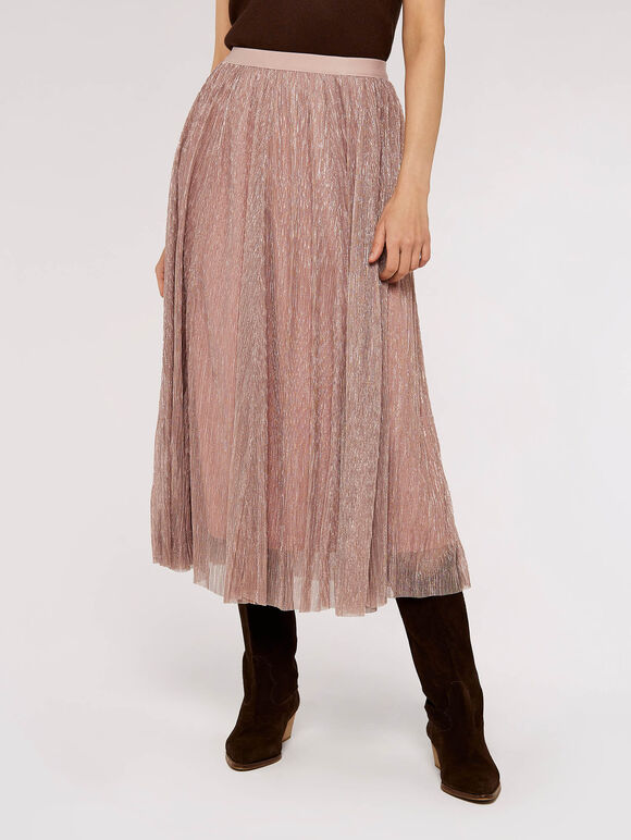 Lurex Pleated Midi Skirt, Pink, large