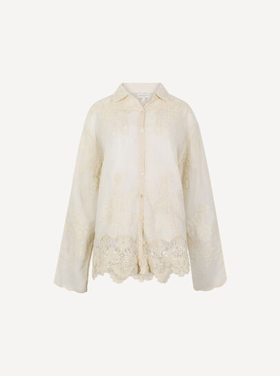 Embroidered Mesh Lace Oversized Shirt