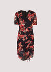 Floral Ruched Front Dress, Black, large