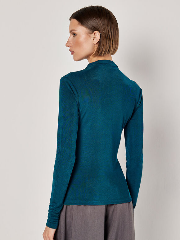 Ruched Stretch Top, Teal, large