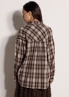 Check Print Oversized Shirt, Brown, large