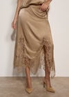 Lace Hem Satin Midi Skirt, Gold, large