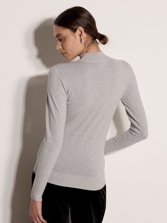 Rhinestone Gem Embellished Jumper, Grey, large