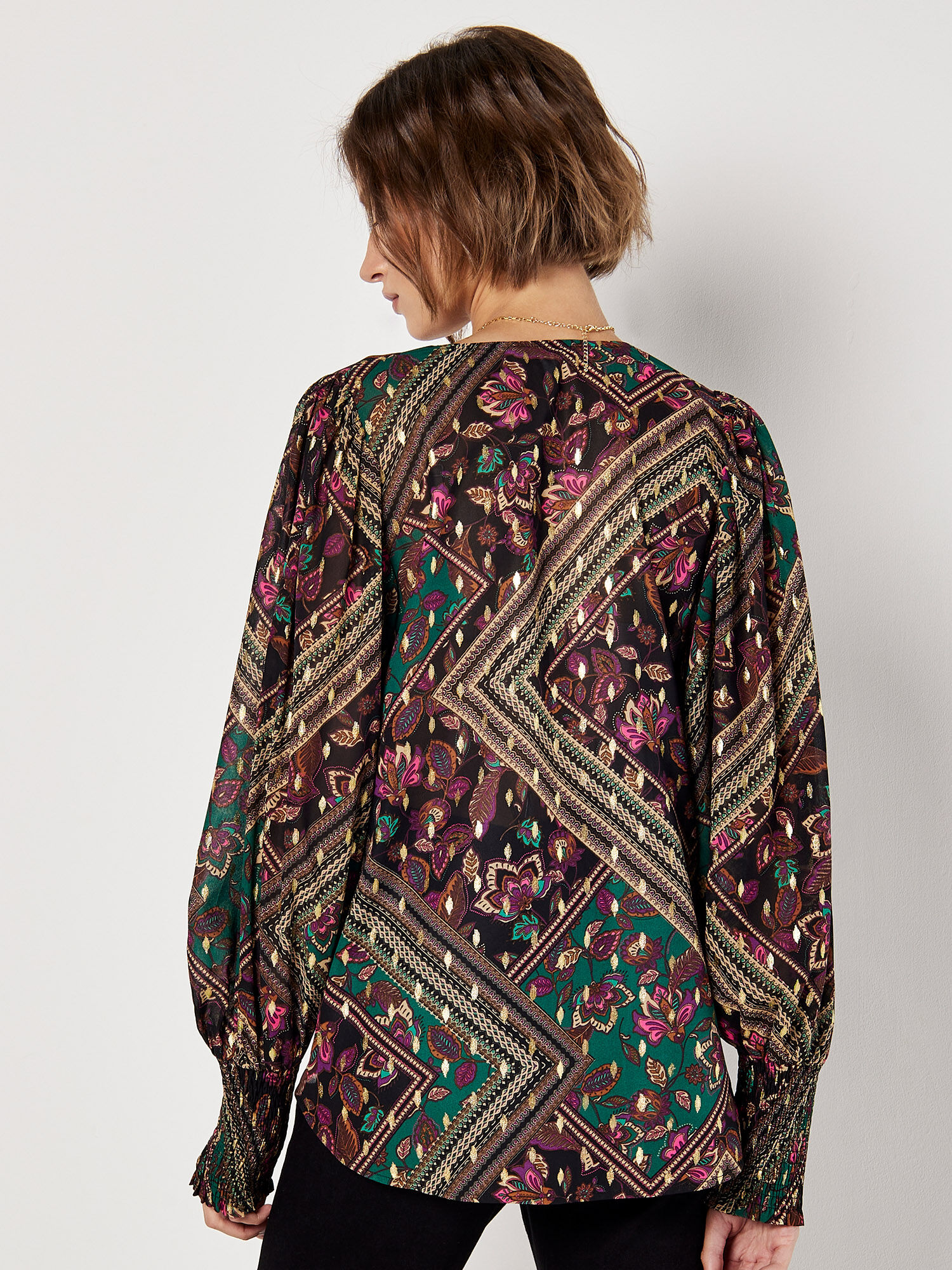 Gold Foil Floral Blouse | Apricot Clothing