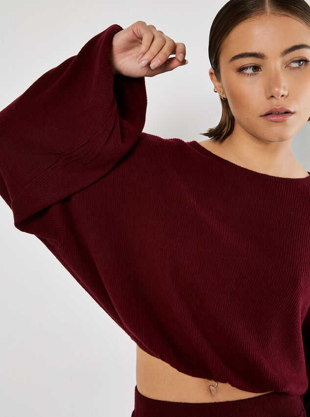 Soft Ribbed Crop Top, Burgundy, large