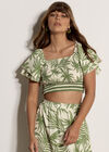 Palm Print Crop Top, Cream, large
