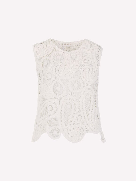 Paisley Cotton Crochet Top, White, large