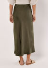 Satin Bias Midi Skirt, Khaki, large