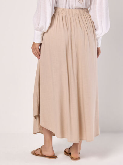 Linen Blend Hanky Hem Midi Skirt