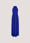 Halter Neck Split Leg Jumpsuit, Blue, large