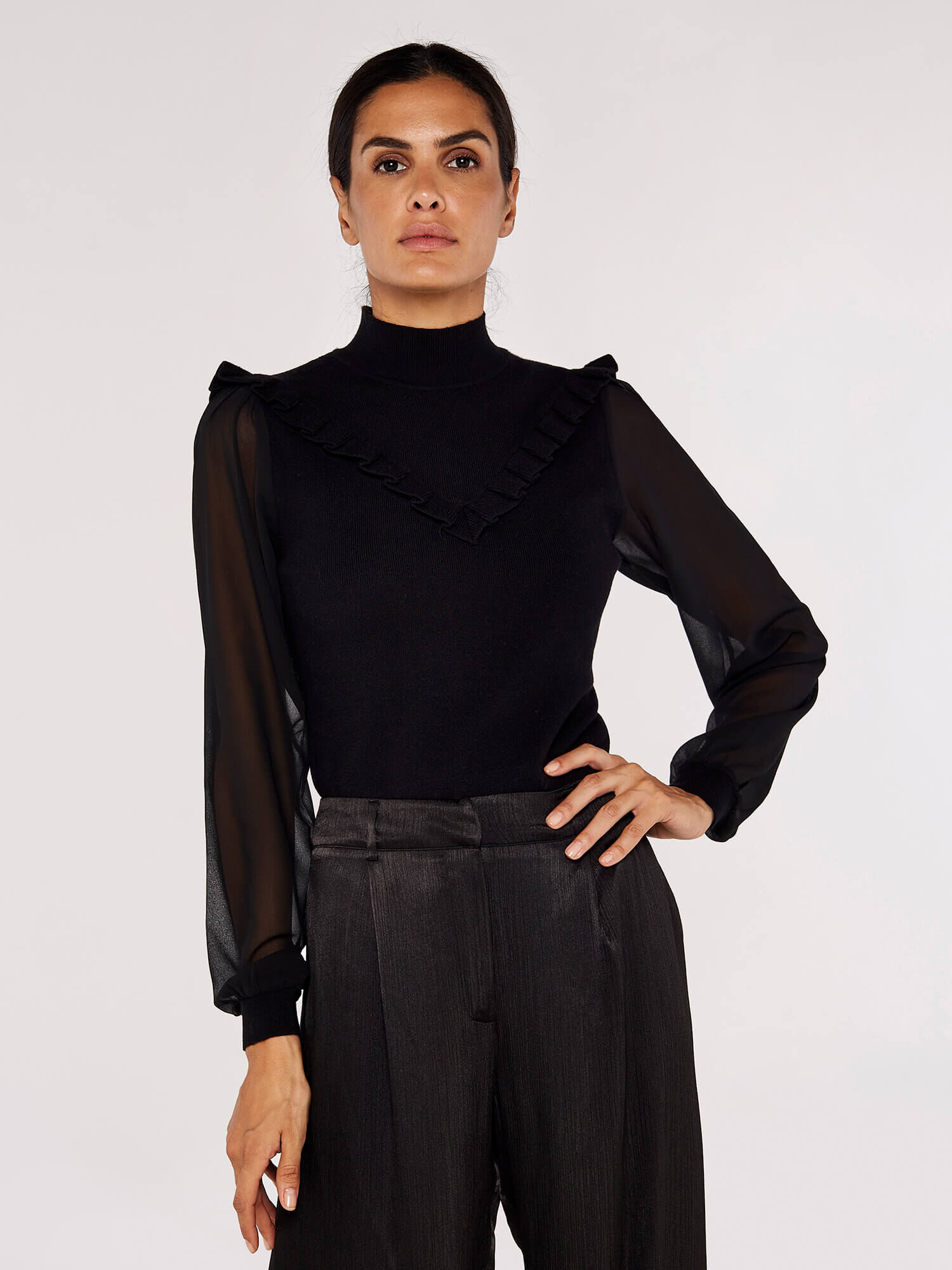 Black ruffle jumper shop