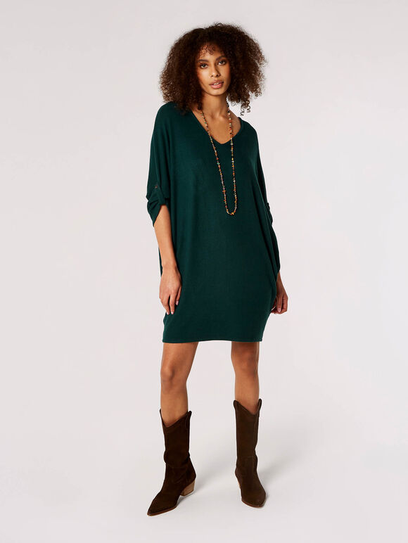 Soft Batwing Cocoon Mini Dress , Green, large